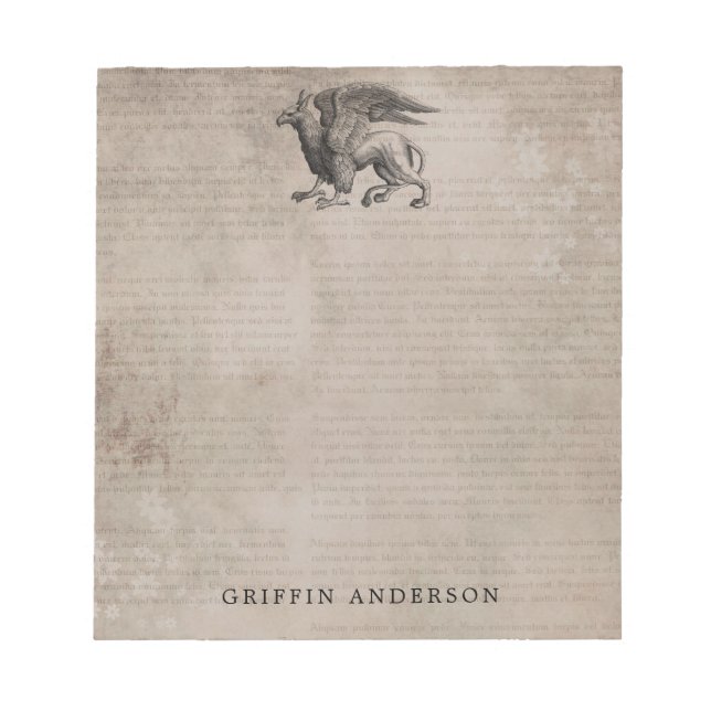Griffin Creature Vintage with Name Notepad (Front)