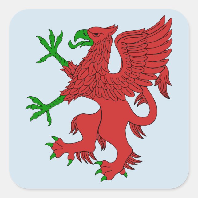 Griffin in Red and Green Square Sticker (Front)