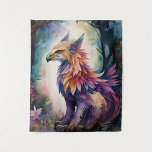 Griffin Night Forest Multicolor Watercolor Tapestry