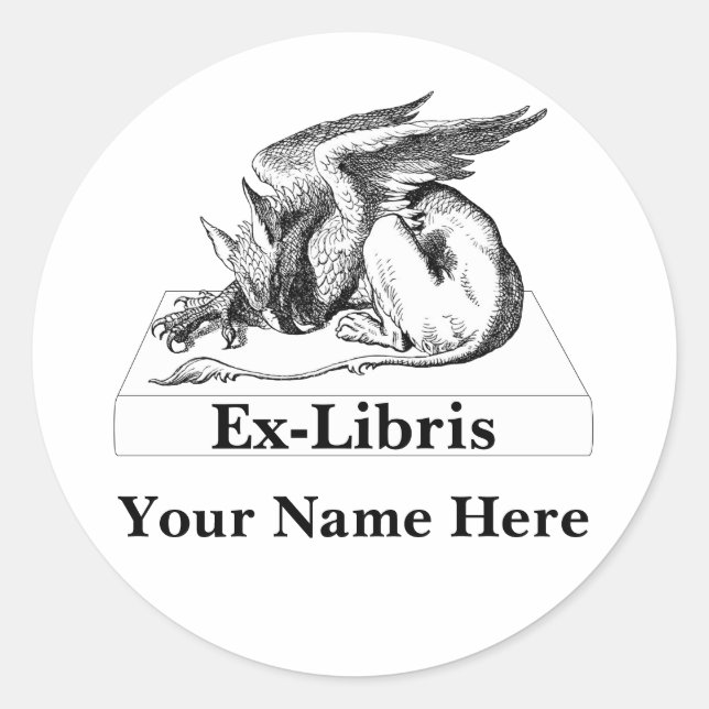Griffin On book Ex-Libris Classic Round Sticker (Front)