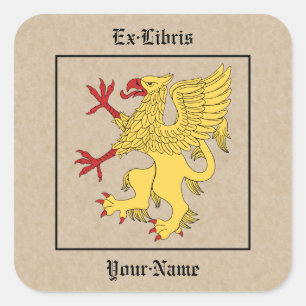 Griffin Rampant Or Bookplate Square Sticker