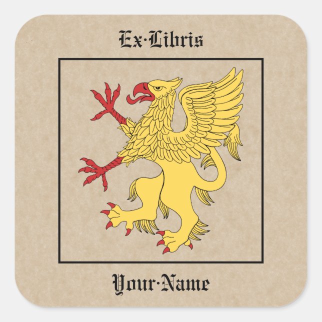 Griffin Rampant Or Bookplate Square Sticker (Front)