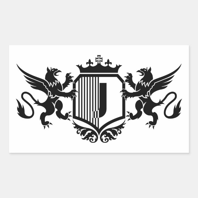 Griffins flanking a shield with the letter "J"  Sticker (Front)