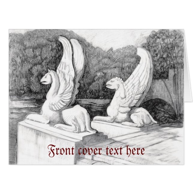 Griffins sculpture monochrome pencil Art (Front Horizontal)