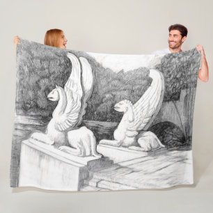 Griffins sculpture monochrome pencil Art Fleece Blanket