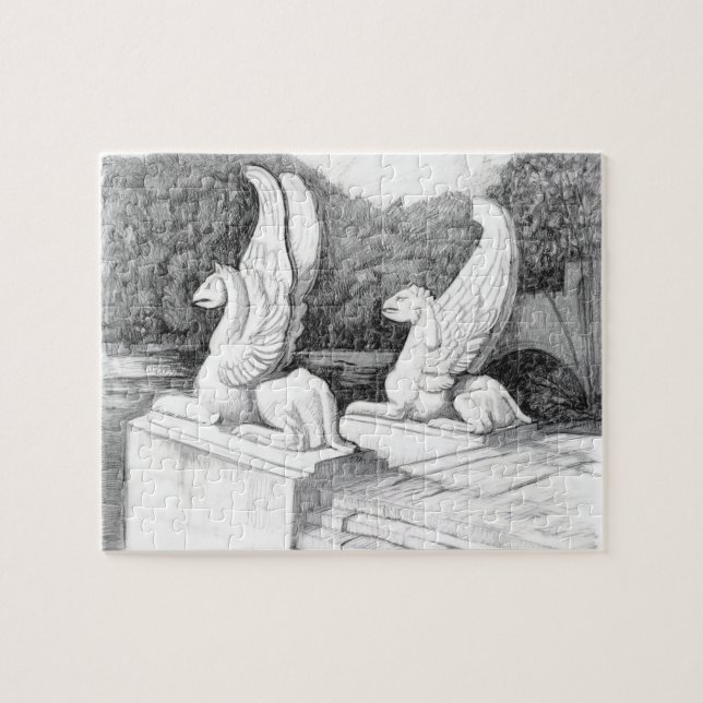 Griffins sculpture monochrome pencil Art Jigsaw Puzzle (Horizontal)