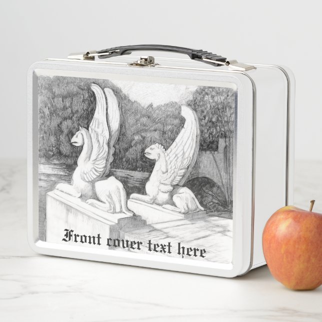 Griffins sculpture monochrome pencil Art Metal Lunch Box (In Situ)
