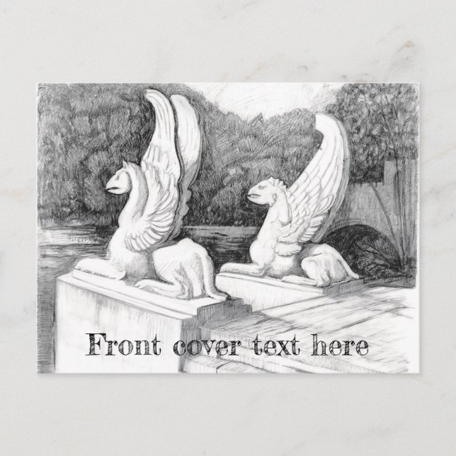 Griffins sculpture monochrome pencil Art Postcard (Front)