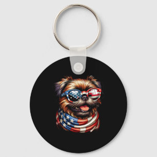 Griffon Dog Lover Us Flag 4th Of July Patriotic Keychain