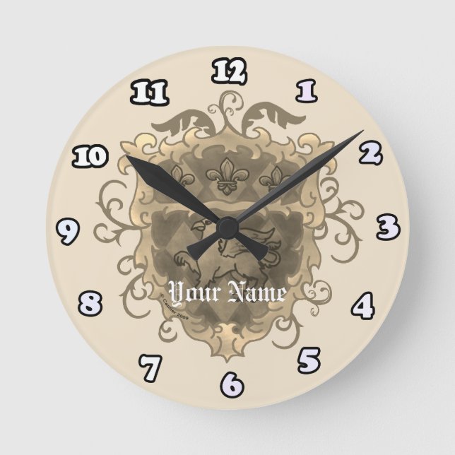 Griffon Family Crest Surname Round Clock (Front)