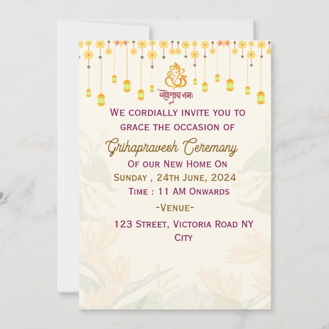 Grihapravesh Ceremony Invitations  (Front)