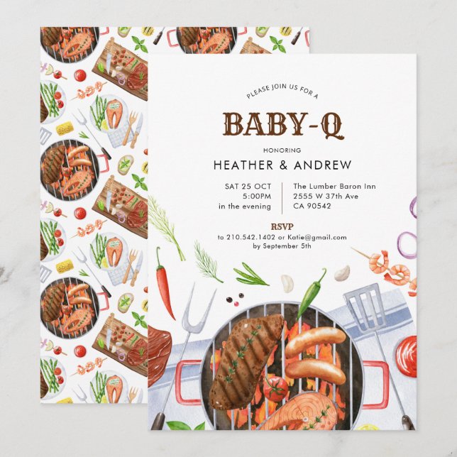 Gril Baby-Q BBQ Party Backyard Baby Shower Invitation (Front/Back)