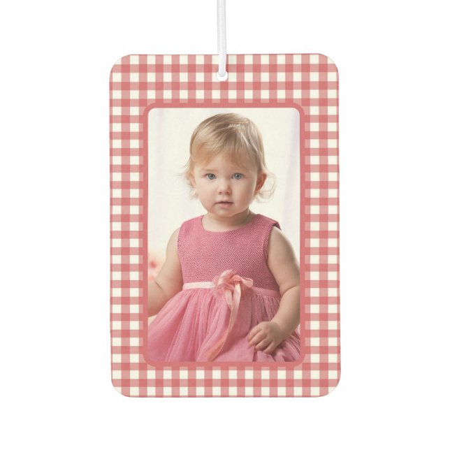 Gril Photo on Red and White Gingham Plaid Air Freshener (Front)