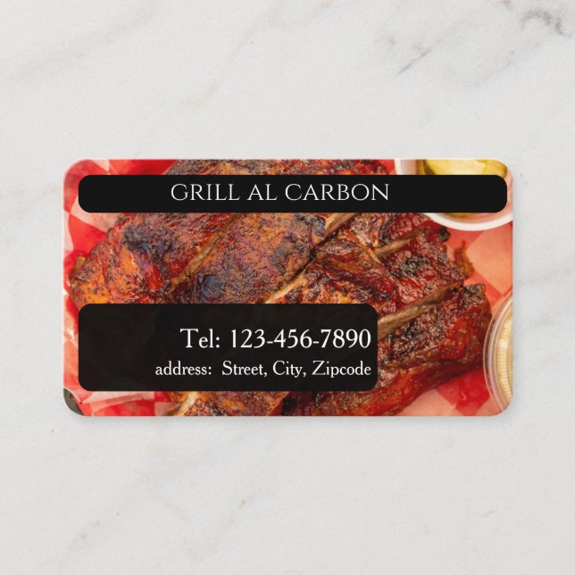 grill al carbon , editable  business card (Front)
