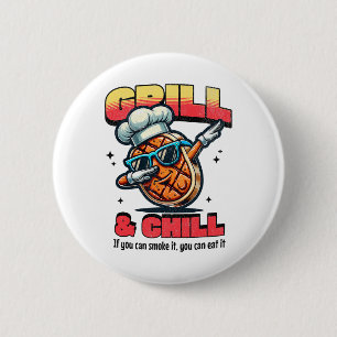 Grill And Chill Funny Bbq Dab Grilled Steak Food L 2 Inch Round Button