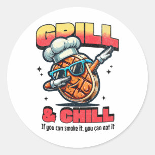 Grill And Chill Funny Bbq Dab Grilled Steak Food L Classic Round Sticker