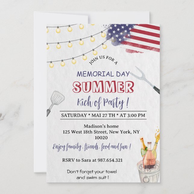 Grill and Chill Memorial Day Party Invitation (Front)