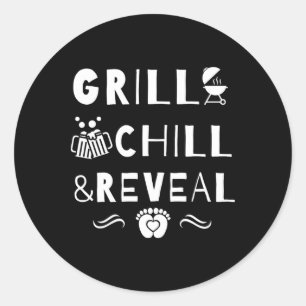 Grill Chill And Reveal New Daddy Gender Reveal Par Classic Round Sticker