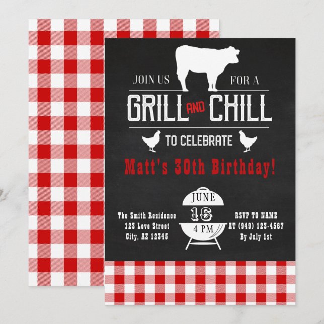 Grill & Chill BBBQ AnniversaireRustique Invitation (Devant / Derrière)