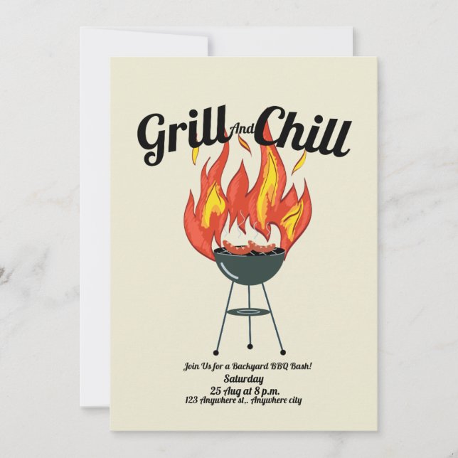 Grill & Chill BBQ Bash Invitation | Backyard Party (Front)