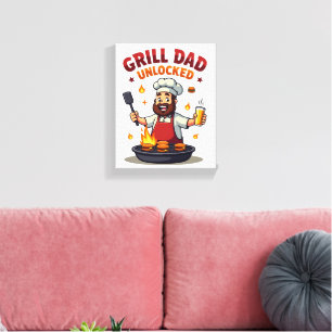 Grill Dad Unlocked – Funny BBQ Chef Dad Design" Canvas Print