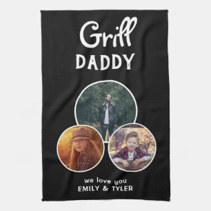 Grill Daddy Modern Black Oval 3 Photo Father`s Day Kitchen Towel