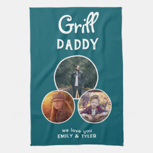 Grill Daddy Modern Oval 3 Photo Father`s Day  Kitchen Towel