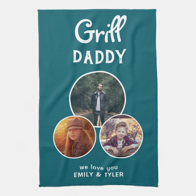 Grill Daddy Modern Oval 3 Photo Father`s Day  Kitchen Towel (Vertical)