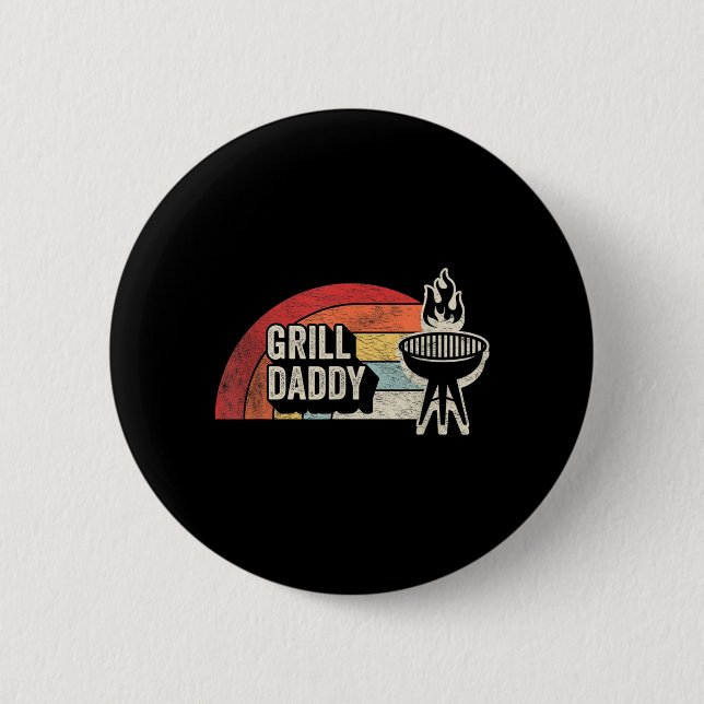Grill Daddy Retro Sunset Bbq Graphic For Dad 2 Inch Round Button (Front)