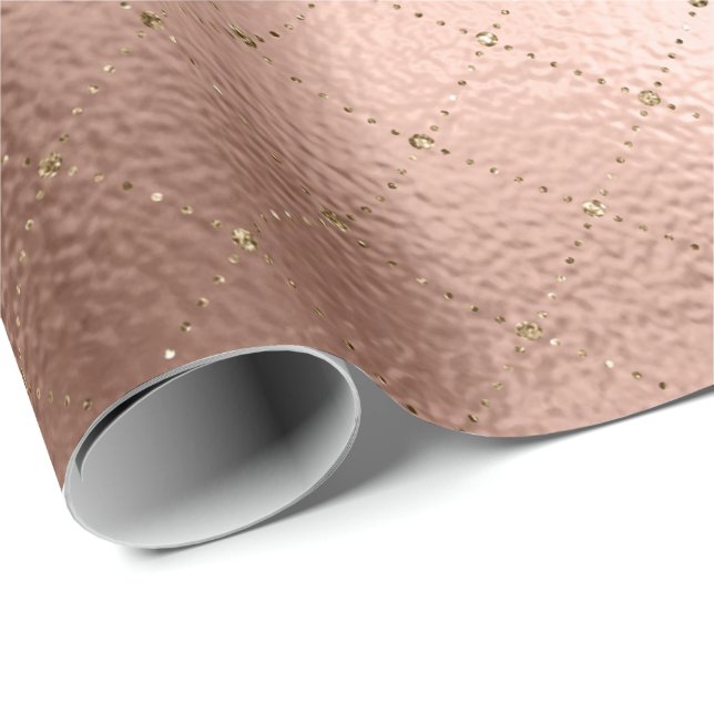 Grill Diamond Rose Gold Pink Princess Glitter Wrapping Paper (Roll Corner)