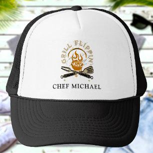 Grill Flippin Chef Custom Name Text Personalized Trucker Hat