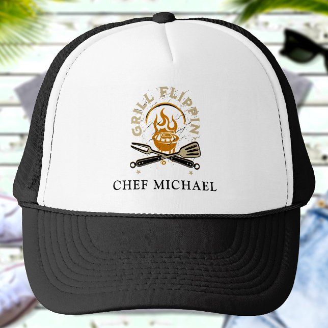 Grill Flippin Chef Custom Name Text Personalized Trucker Hat (Creator Uploaded)
