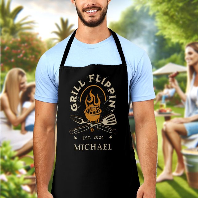 Grill Flippin Dad Custom Name Year Personalized Apron (Creator Uploaded)