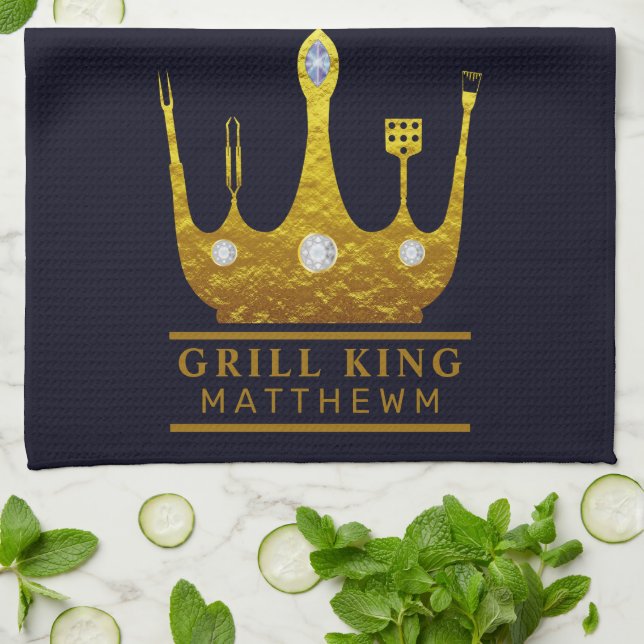 Grill King BBQ Crown navy Make Your Own  Kitchen Towel (Folded)