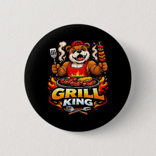Grill King Bulldog Bbq Mascot Graphic 2 Inch Round Button