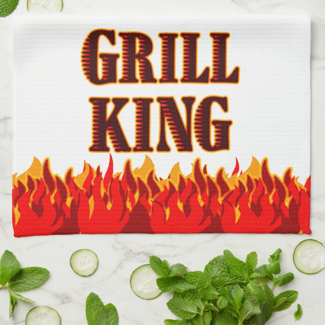 Grill King Red Flames Kitchen Towel (Folded)