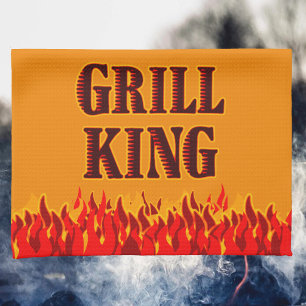 Grill King Red Flames on Dark Yellow Kitchen Towel