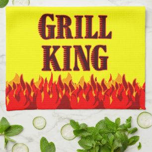 Grill King Red Flames Serviette de cuisine jaune
