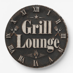 Grill Lounge Rustic BBQ Man Cave Grill Master Gift Paper Plate