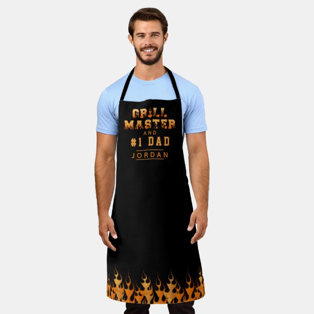 GRILL MASTER #1 DAD Flames Personalized Apron (Worn)