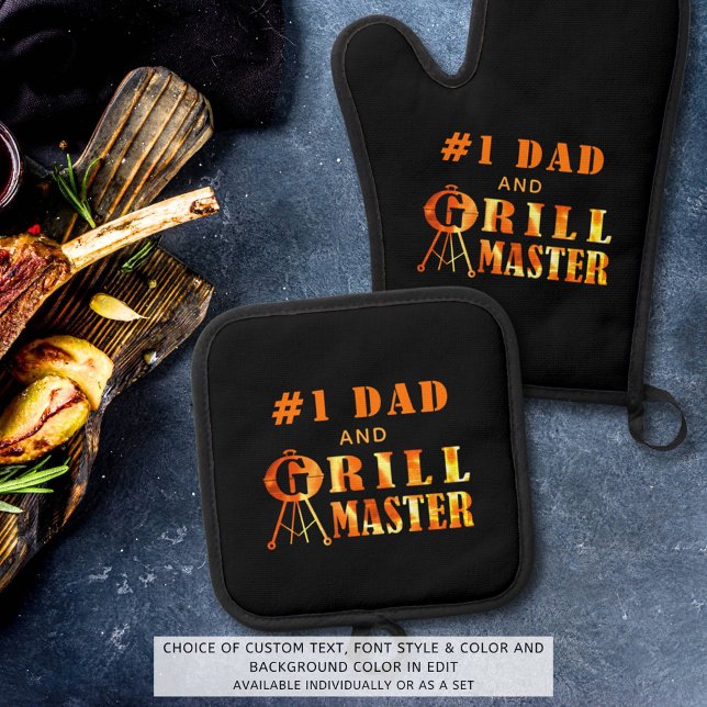 GRILL MASTER #1 Dad Oven Mitt & Pot Holder Set (Creator Uploaded)