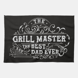 Grill Master and Best Dad Ever Fathers Day Black Kitchen Towel