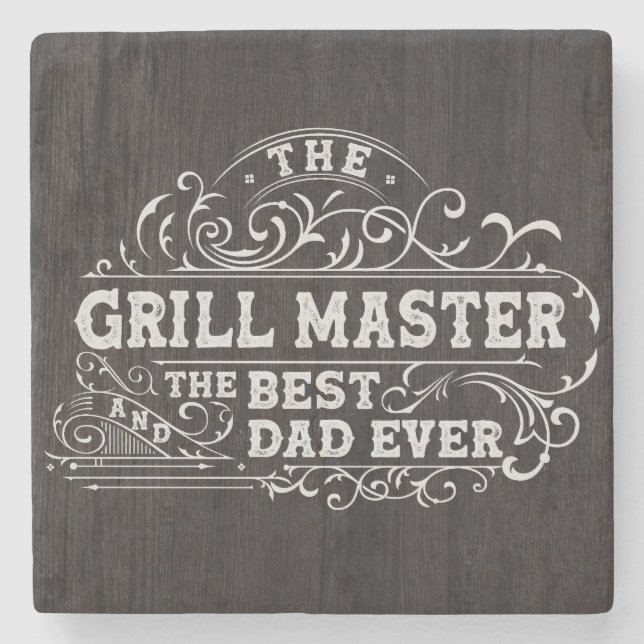 Grill Master and Best Dad Ever Fathers Day Black Stone Coaster (Front)