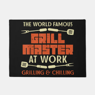 Grill Master At Work Grilling Chilling Funny Bbq P Doormat