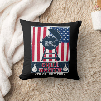 Grill Master BBQ 4th of July American Flag Throw Pillow