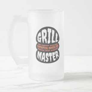 Grill Master BBQ Dad Quote Burger Grilling Glass M Frosted Glass Beer Mug