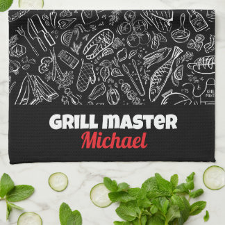 Grill master bbq foodie men dad husband  kitchen towel