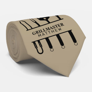 Grill master black khaki custom name fathers day tie