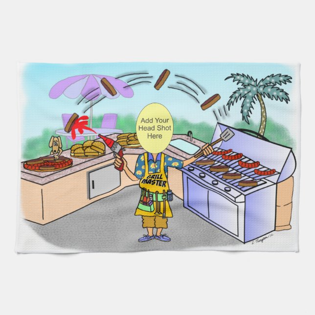 Grill Master Cartoon Kitchen Towel (Horizontal)