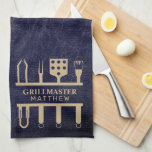 Grill master classic navy leather BBQ tools name Kitchen Towel<br><div class="desc">Grillmaster classic navy leather BBQ tools name kitchen towel,  A perfect gift for Dad/father,   grandpa/grandfather,  stepdad,  husband,  son...  etc.
father's day or birthday,  Christmas gifts,  you can customize further if you wish 

for design requests,  contact me at twoteendesign@gmail.com</div>